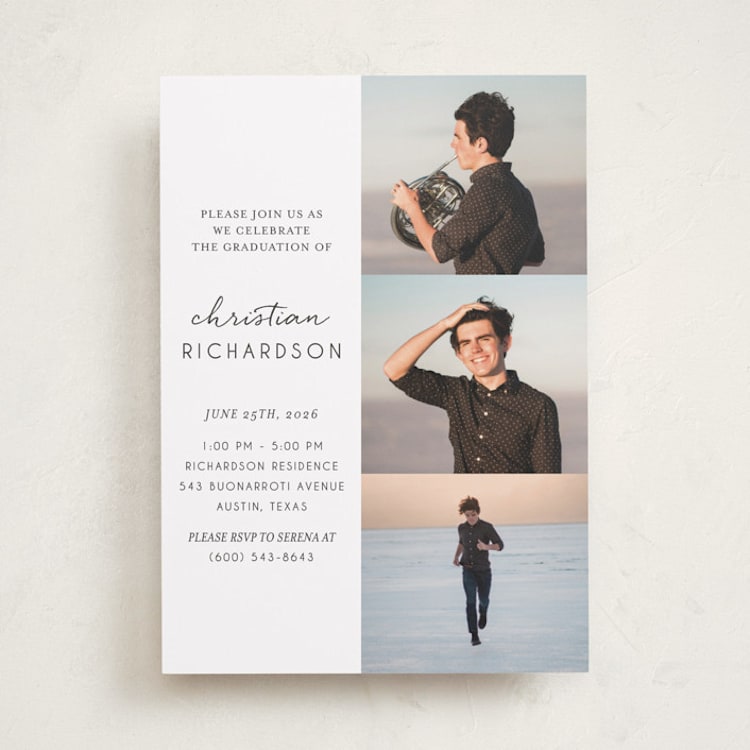 "Patchwork" - Graduation Party Invitations in Snow by Deynaaz Daraei - Front