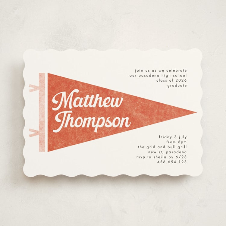 "Pennant Party" - Graduation Party Invitations in Cardinal by Catherine Culvenor - Front
