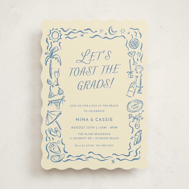 "On the Coast" - Graduation Party Invitations in Sea by Pati Cascino - Front