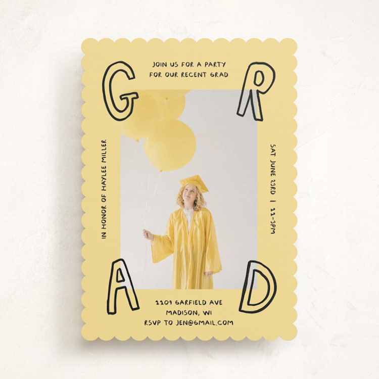 "Outlined" - Graduation Party Invitations in Butter by Inkblot Design - Front