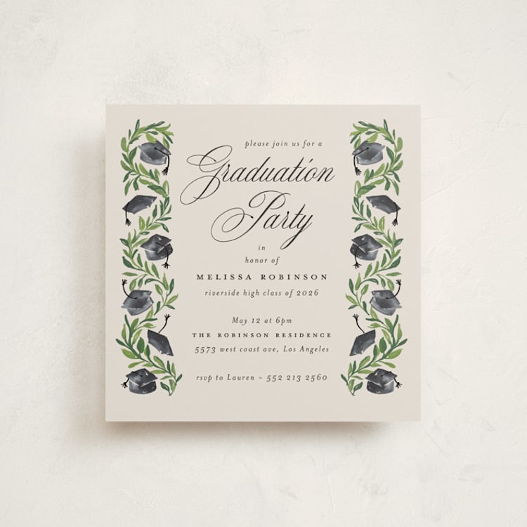 "Hats Off" - Graduation Party Invitations in Neutral by Claudia Orengo - Front