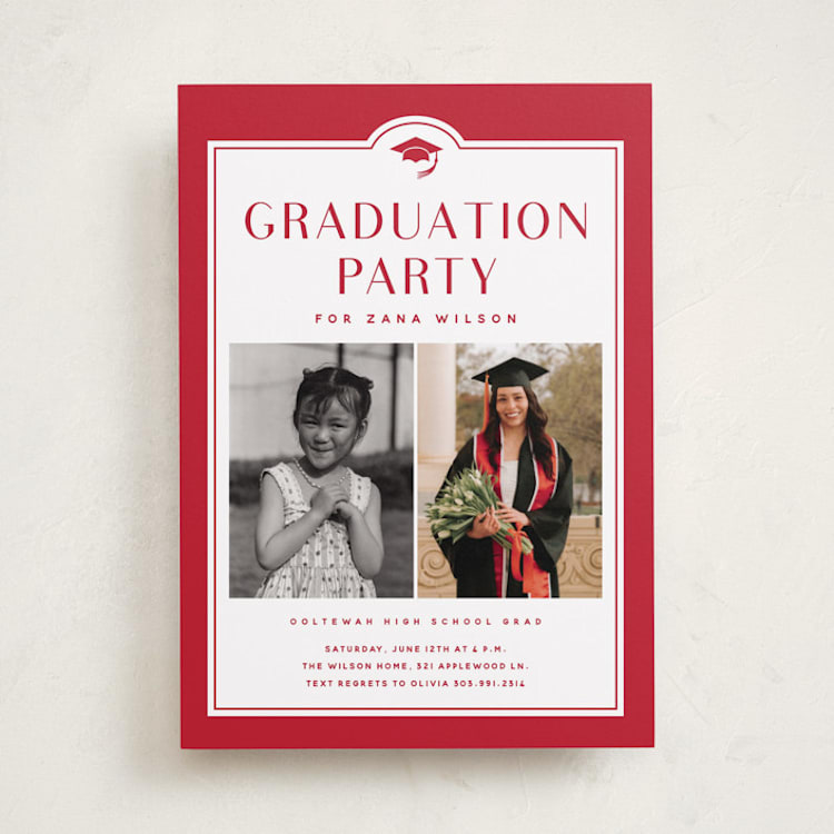 "Timeline" - Graduation Party Invitations in Ruby by Stacey Meacham - Front
