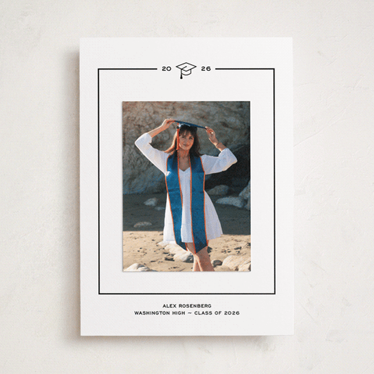 "Cap Frame" - Graduation Announcement Photo Mount Cards in Noir by Annie Shapiro - Front