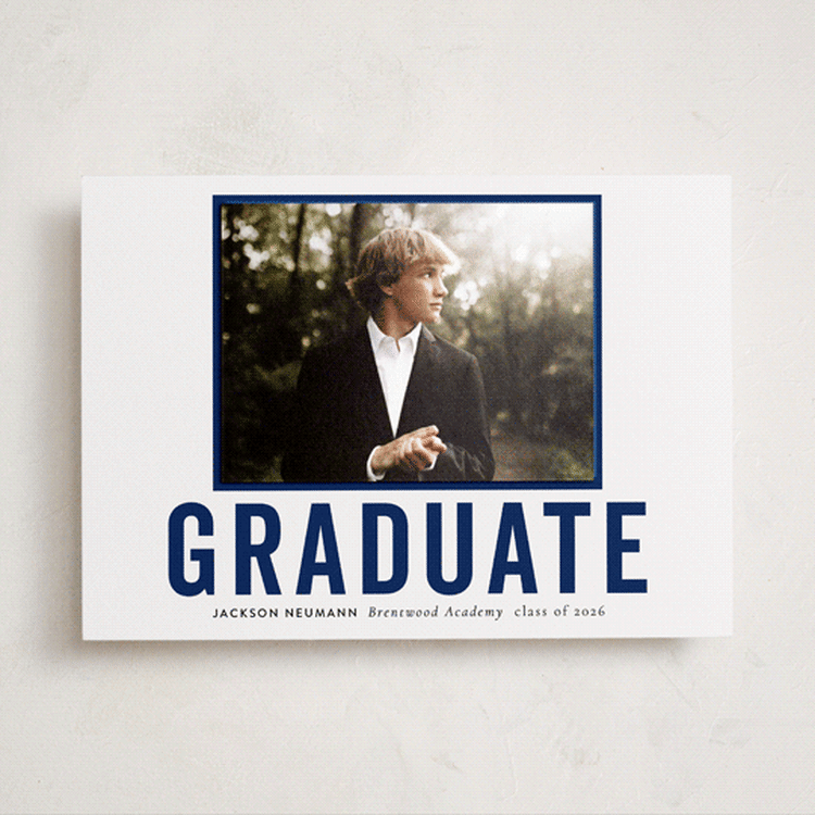 "Jax" - Graduation Announcement Photo Mount Cards in Navy by Sara Hicks Malone - Front