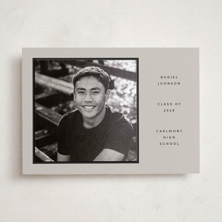 "Minimal Column" - Graduation Announcement Photo Mount Cards in Ecru by Dana Duricekova - Front