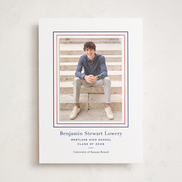 "study" - Foil-Pressed Graduation Announcement Photo Mount Cards in Navy by Megan Davis - Front