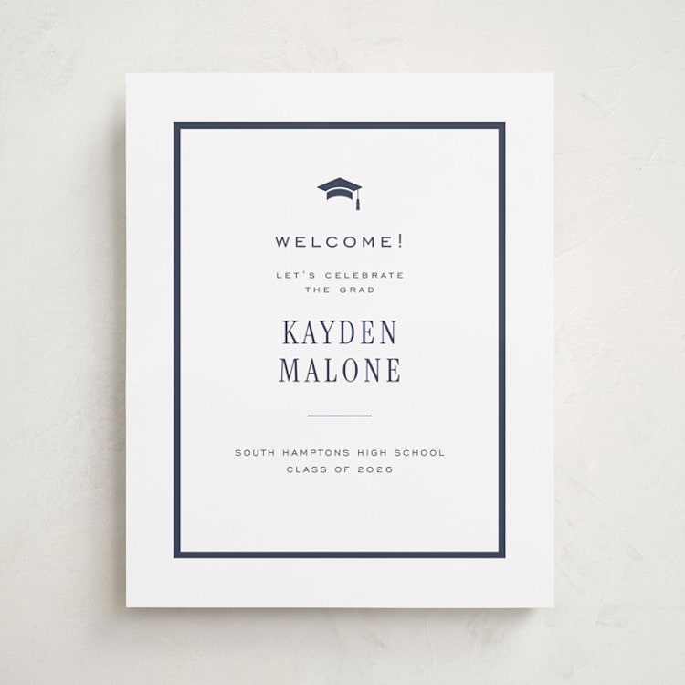 "Collegiate Line" - Graduation Welcome Signs in Navy by Jennifer Wick - Front