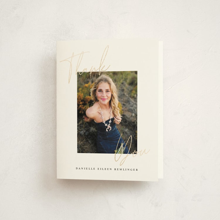 "Around the Corner" - Foil-Pressed Graduation Thank You Cards in Cloud by That Girl Press - Front