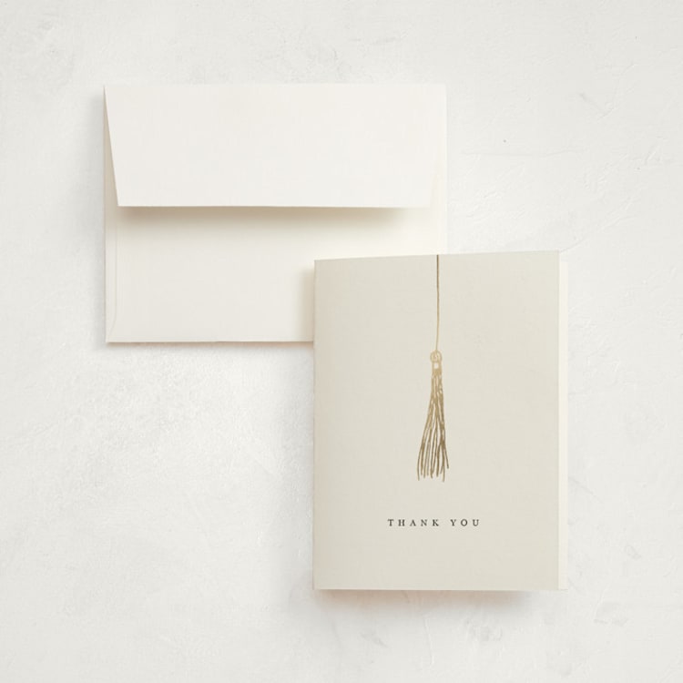 "Turning the Tassel" - Foil-Pressed Graduation Thank You Cards in Pearl by Katy Shen - Front