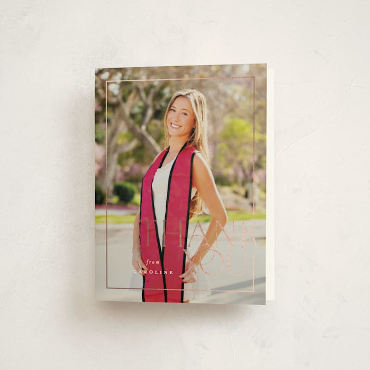 "Broken Border" - Foil-Pressed Graduation Thank You Cards in Snow by Lauren Chism - Front