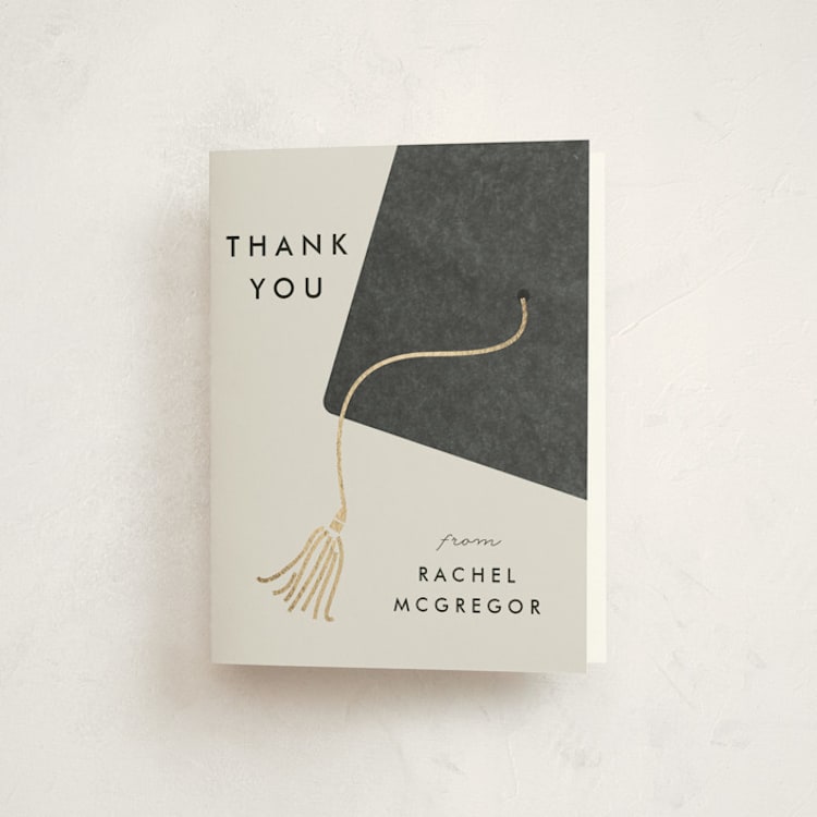 "Shimmering tassel" - Foil-Pressed Graduation Thank You Cards in Smoke by Catherine Culvenor - Front