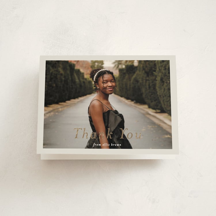 "Graduate" - Foil-Pressed Graduation Thank You Cards in Slate by Pati Cascino - Front