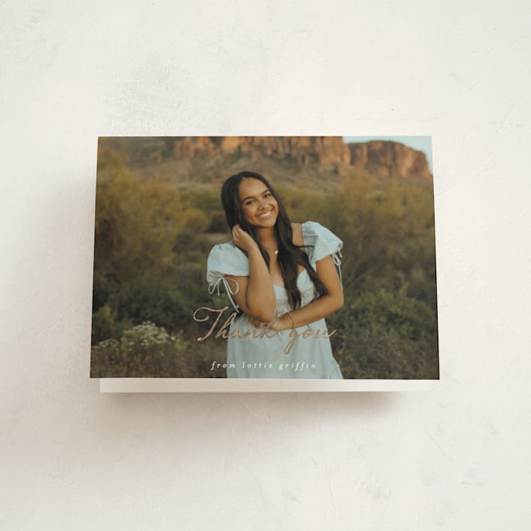 "Grad Greetings" - Foil-Pressed Graduation Thank You Cards in Pearl by Ashley Iwafuchi - Front