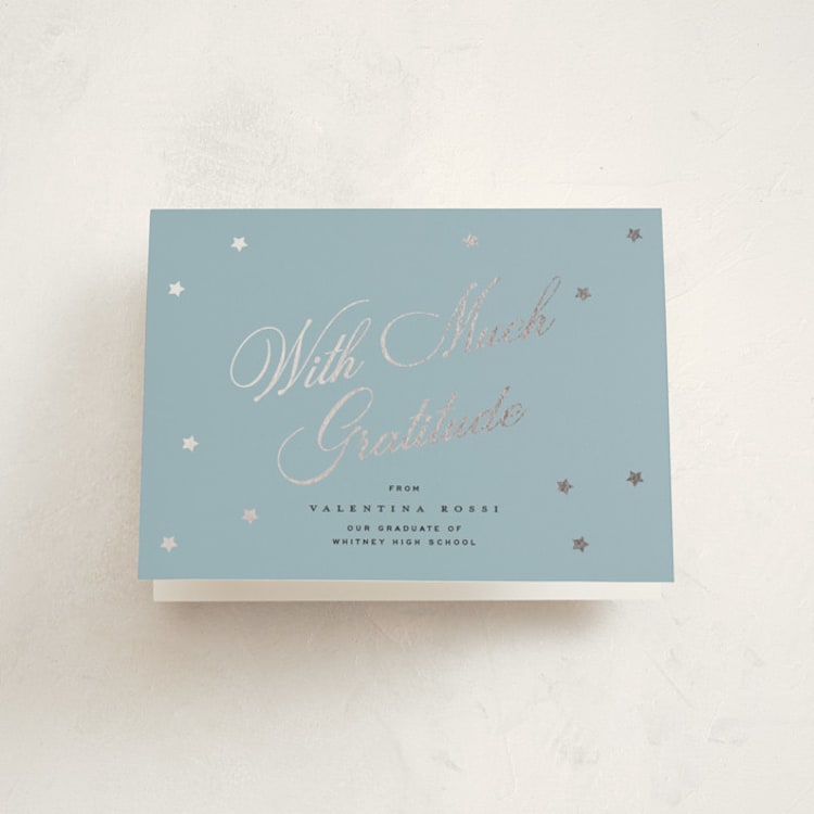 "Sparkly" - Foil-Pressed Graduation Thank You Cards in Sky by Blustery August - Front