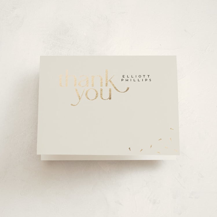 "Party Type" - Foil-Pressed Graduation Thank You Cards in Oyster by Nicole Senecal - Front