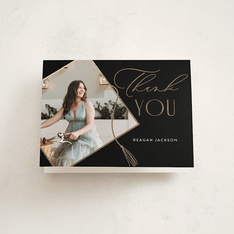 "Grad Party Sleek" - Foil-Pressed Graduation Thank You Cards in Noir by Ilze Lucero - Front