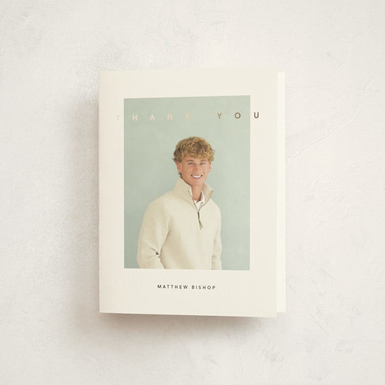 "Streamlined" - Foil-Pressed Graduation Thank You Cards in Snow by Brandy Folse - Front