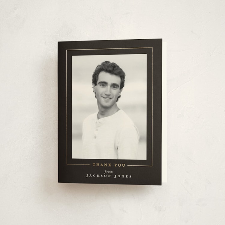 "Straight Arrow" - Foil-Pressed Graduation Thank You Cards in Truffle by Joanna Griffin - Front