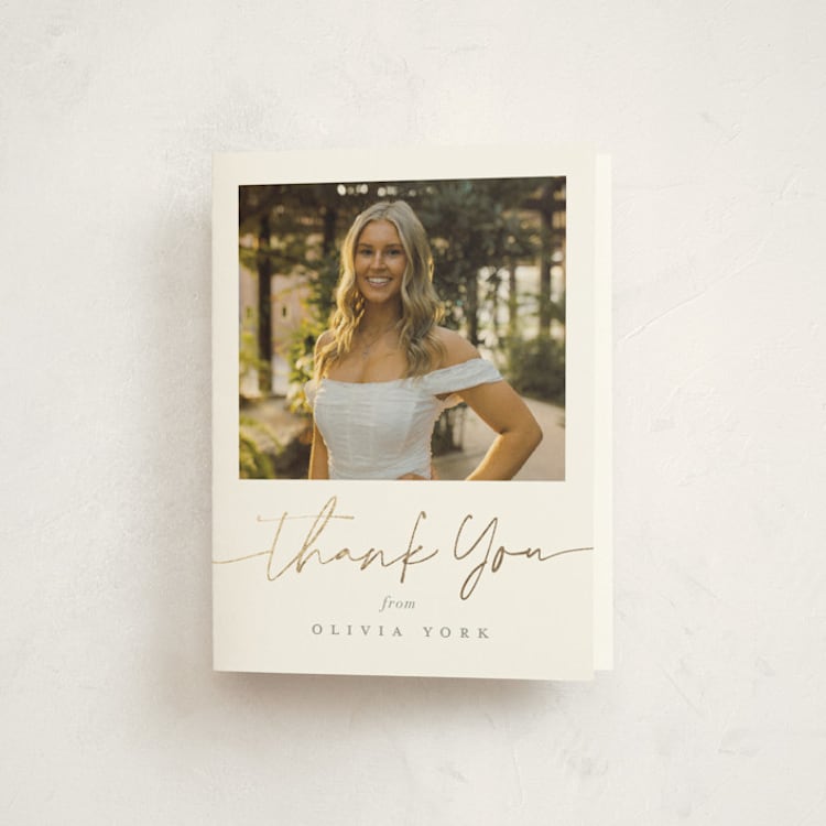 "graduation gallery" - Foil-Pressed Graduation Thank You Cards in Snow by Sarah Curry - Front