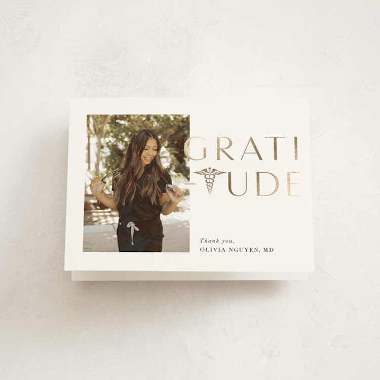 "To the T" - Foil-Pressed Graduation Thank You Cards in Classic by Lehan Veenker - Front