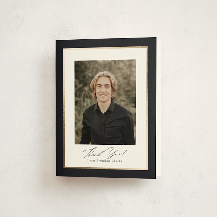 "Classic Edge" - Foil-Pressed Graduation Thank You Cards in Midnight by Nicole Walsh - Front