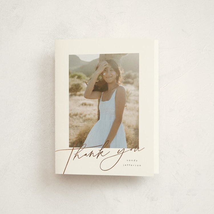 "Graduate Collage" - Foil-Pressed Graduation Thank You Cards in Cloud by Orasie - Front