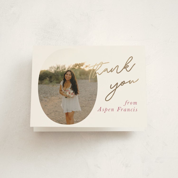 "BLOCK PRINT" - Foil-Pressed Graduation Thank You Cards in Blush by Carolyn Hunt - Front