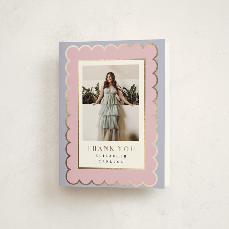 "Graduation Stamp" - Foil-Pressed Graduation Thank You Cards in Lavender by Maria Alou - Front