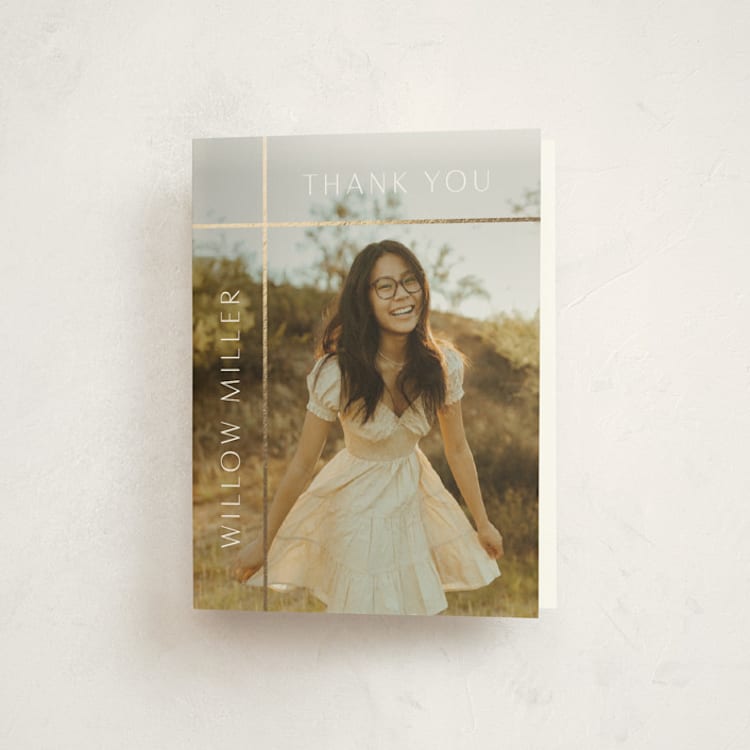 "Grids" - Foil-Pressed Graduation Thank You Cards in Chalk by Lauren Chism - Front