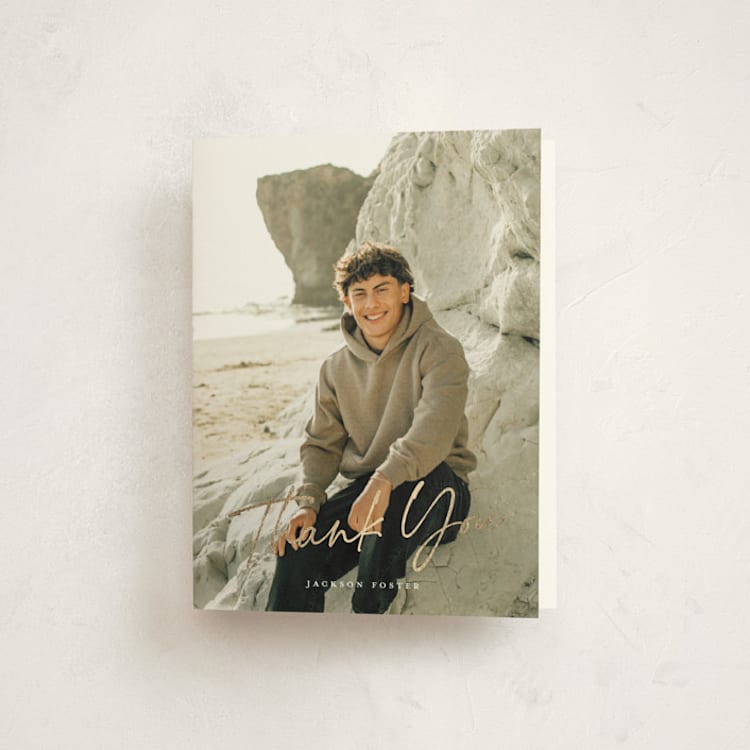 "Complete" - Foil-Pressed Graduation Thank You Cards in Snow by Michelle Taylor - Front