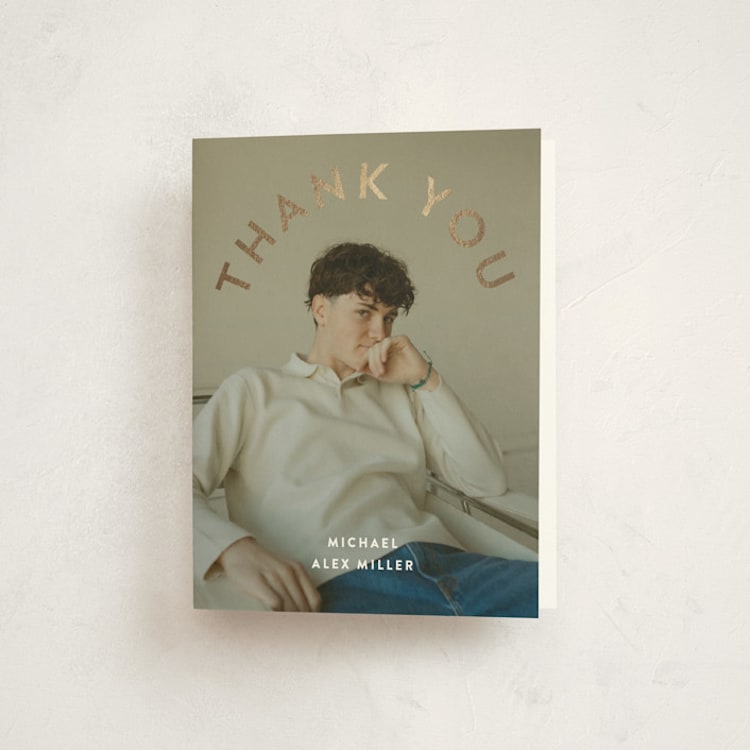 "Classy Arch Grad" - Foil-Pressed Graduation Thank You Cards in Cloud by Kristin Oliversen - Front
