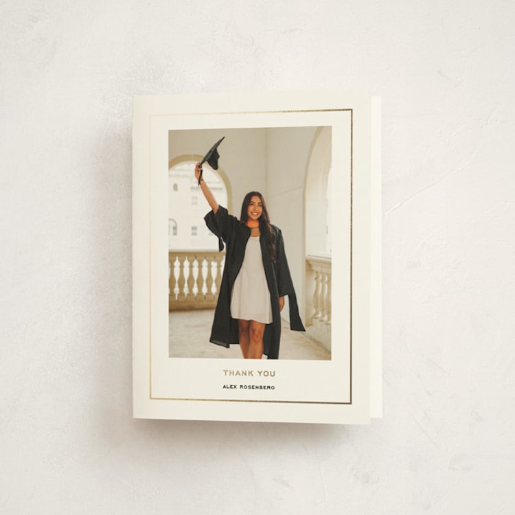 "Cap Frame" - Foil-Pressed Graduation Thank You Cards in Noir by Annie Shapiro - Front