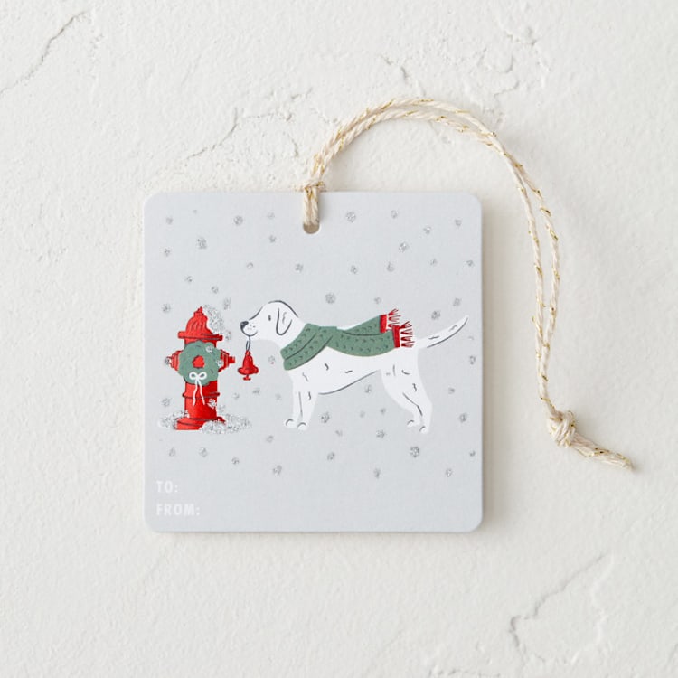 "Snowy Dog Strolling" - Gift Tags in Tinsel by Kristin Mastoras