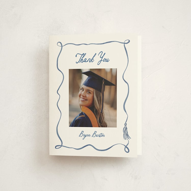 "Sketched Tassel Frame" - Graduation Thank You Cards in Cobalt by Susan Zinader - Front