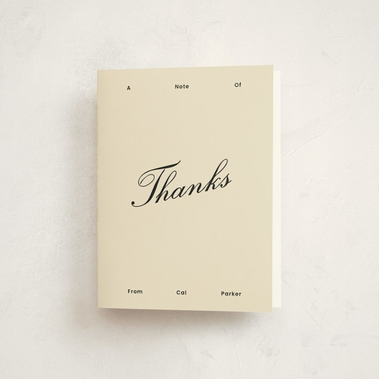 "Perfectly Scripted" - Graduation Thank You Cards in Sand by Rachel Cassel - Front