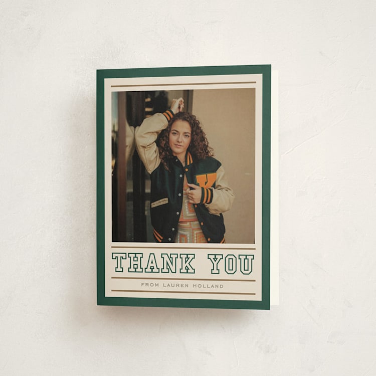 "Varsity Frame" - Graduation Thank You Cards in Vintage by Erin L. Wilson - Front