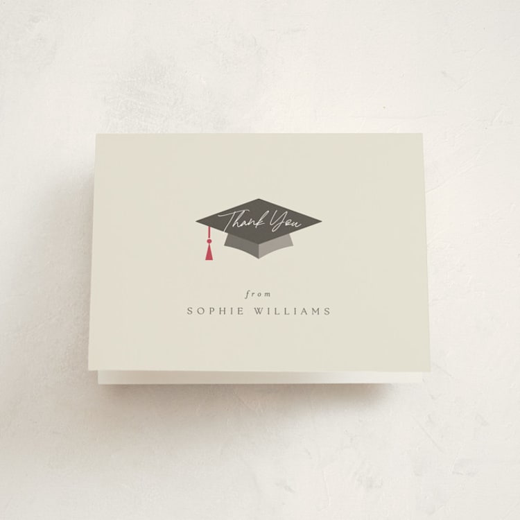"Modern Cap" - Graduation Thank You Cards in Cement by Griffinbell Paper Co. - Front