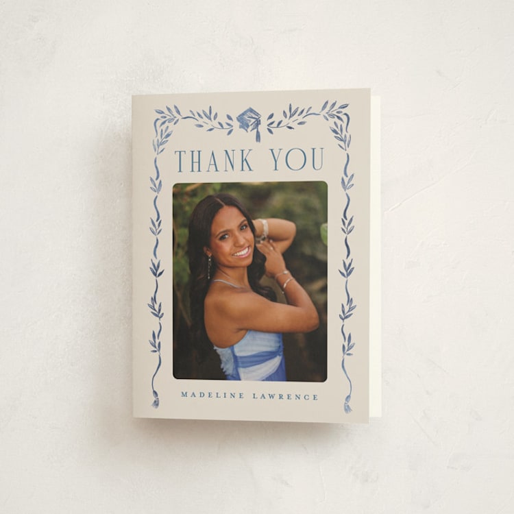 "Grad Crest" - Graduation Thank You Cards in Indigo by Petra Kern - Front