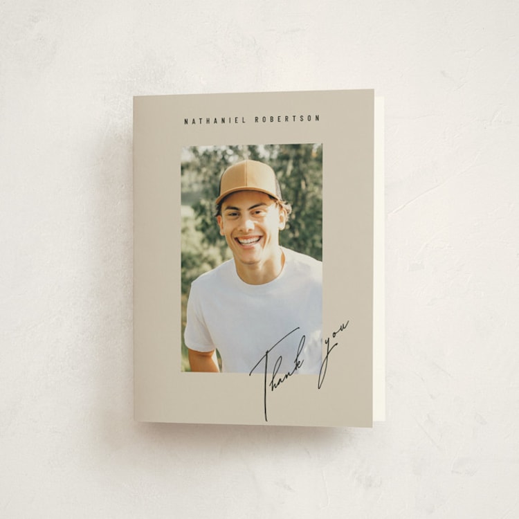 "Grad Signature" - Graduation Thank You Cards in Sandstone by Stacy Maalouf - Front