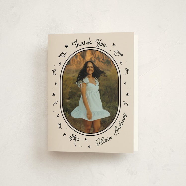 "Illustrated Grad" - Graduation Thank You Cards in Onyx by Ashley Iwafuchi - Front