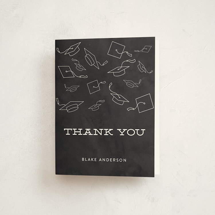 "Hats Off To The Grad" - Graduation Thank You Cards in Chalkboard by Sara Showalter - Front