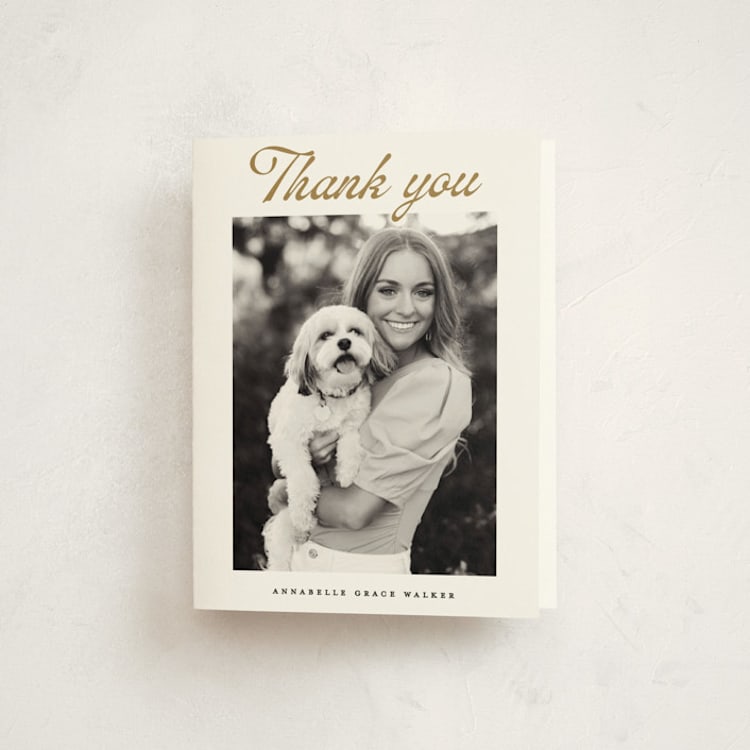 "Vintage script" - Graduation Thank You Cards in Golden by Maja Cunningham - Front