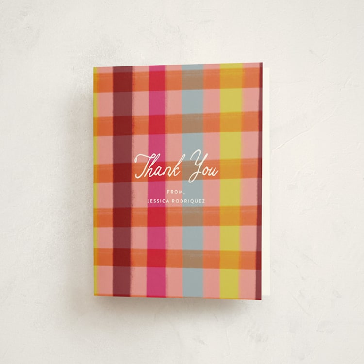 "Rainbow plaid" - Graduation Thank You Cards in Ruby by Kat Roberts - Front