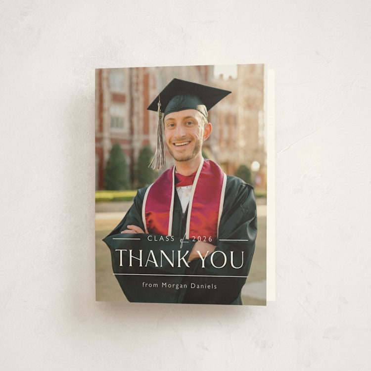 "Grad in Overlay" - Graduation Thank You Cards in Eggshell by Carolyn MacLaren - Front