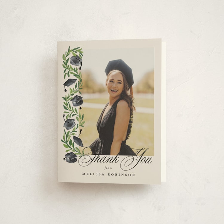 "Hats Off" - Graduation Thank You Cards in Neutral by Claudia Orengo - Front
