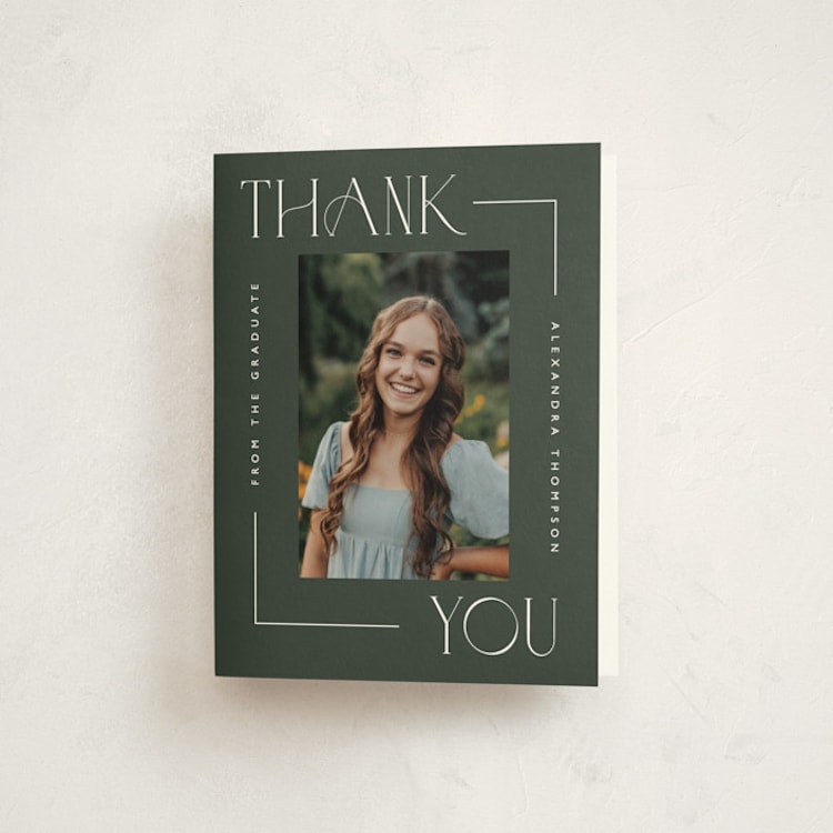 "Numbered" - Graduation Thank You Cards in Ivy by Kelly Schmidt - Front