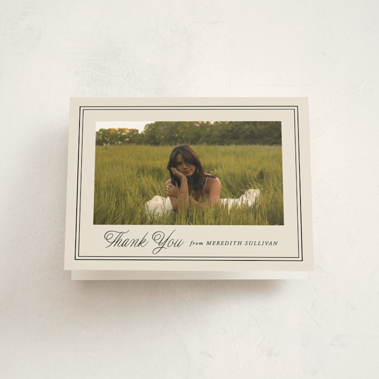 "Timeless Border" - Graduation Thank You Cards in Almond by Brianne Larsen - Front
