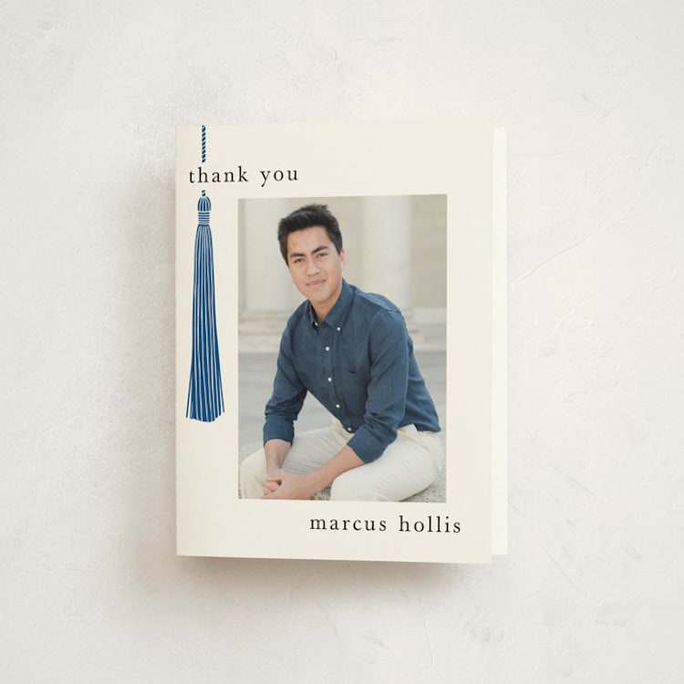 "Tassled" - Graduation Thank You Cards in Cobalt by Ashlee Townsend - Front