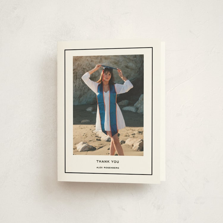 "Cap Frame" - Graduation Thank You Cards in Noir by Annie Shapiro - Front