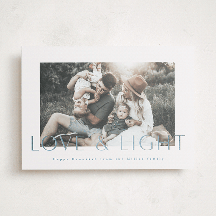 "With Light" - Hanukkah Cards in Ocean by AK Graphics - Front